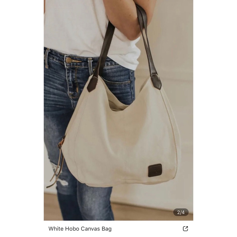 - White Hobo Canvas Bag - Picture 2 of 8